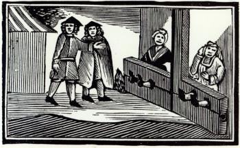 Man and Woman in the Stocks (woodcut) | Obraz na stenu