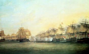 The fourth action off Trincomalee between the English under Admiral Sir Edward Hughes (c.1720-94) and the French under M. de Suffren, 1782 | Obraz na stenu