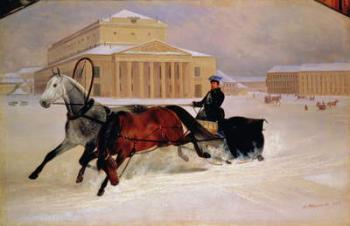 Pole Pair with a Trace Horse at the Bolshoi Theatre in Moscow, 1852 (oil on canvas) | Obraz na stenu