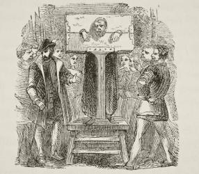 Man locked in a pillory, from 'The National and Domestic History of England' by William Hickman Smith Aubrey (1858-1916) published London, c.1890 (litho) | Obraz na stenu