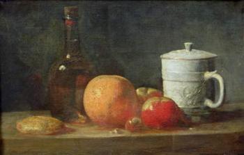 Still Life with Fruit and Wine Bottle (oil on canvas) | Obraz na stenu