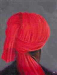 Red Turban on Grey, 2014 (oil on canvas) | Obraz na stenu