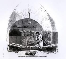 Stacking Bags of Dollars in a Compartment in the Bullion Vault, from 'Illustrated London News' published in 8th March 1845 (engraving) (b/w photo) | Obraz na stenu