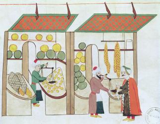 Ms.1671 Two Fruit Shops, c.1580 (gouache on paper) | Obraz na stenu