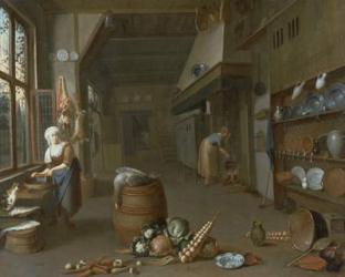 Kitchen interior with two maids preparing food (oil on canvas) | Obraz na stenu
