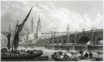 Old London Bridge, from Southwark, 1829 (engraving) | Obraz na stenu