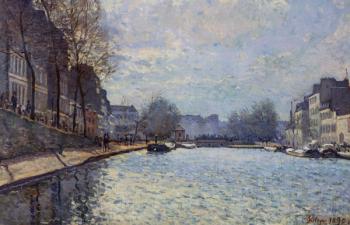 View of the Canal Saint-Martin, Paris, 1870 (oil on canvas) | Obraz na stenu