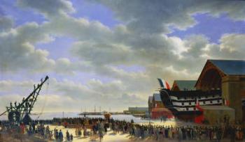 The Launch of 'Le Friedland' at Cherbourg, 4th April 1840, c.1840-54 (oil on canvas) | Obraz na stenu