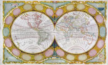 A New and Correct Map of the World, 1770-97 (coloured engraving) | Obraz na stenu