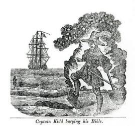 Captain Kidd Burying His Bible, illustration from 'Pirates own Book' by Charles Elms (engraving) (b/w photo) | Obraz na stenu