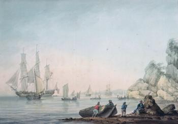 Marine View, with boat and figures on a shore | Obraz na stenu