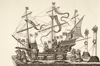 Triumphal vessel drawn on a cart in Brussels in 1558, from 'Military and Religious Life in the Middle Ages' by Paul Lacroix, published London c.1880 (litho) | Obraz na stenu