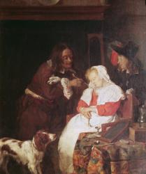 Two Men with a Sleeping Woman, c.1655-60 (oil on oak panel) | Obraz na stenu