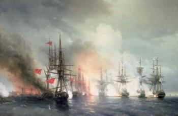 Russian-Turkish Sea Battle of Sinop on 18th November 1853, 1853 (oil on canvas) | Obraz na stenu