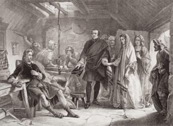 The first meeting of Prince Charles and Flora Macdonald on the island of South Uist, 1747, from `Illustrations of English and Scottish History' Volume II (engraving) | Obraz na stenu