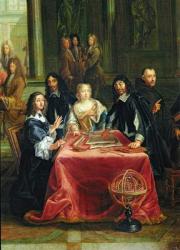 Christina of Sweden (1626-89) and her Court: detail of the Queen and Rene Descartes (1596-1650) at the Table (oil on canvas) (see 28038) | Obraz na stenu