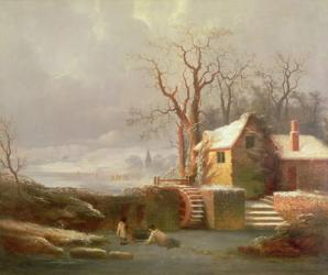 Snow Scene with Mill and Cottages | Obraz na stenu