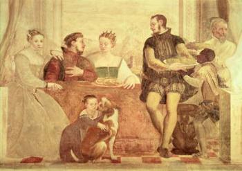 The Banquet, detail of figures at table, 1570 (fresco) | Obraz na stenu