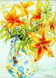 Orange Lilies in a Japanese Vase, 2000,(watercolour) | Obraz na stenu