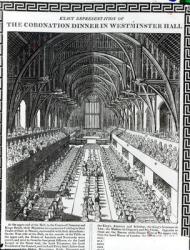 The Coronation Banquet in Westminster Hall, from a book commemorating the Coronation of King William III (1650-1702) and Queen Mary II (1662-94) by Francis Sandford (1630-94) (engraving) (b/w photo) | Obraz na stenu