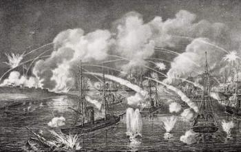 Midnight naval bombardment of Fort Jackson, Louisiana 1862 (litho) | Obraz na stenu