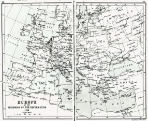 Europe in 1519, at the start of the Reformation, pub. by John Bartholomew and Co., Edinburgh (litho) (b/w photo) | Obraz na stenu