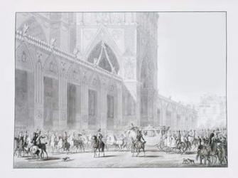 Arrival at Notre-Dame cathedral, Paris of Emperor Napoleon I and Empress Josephine for their coronation on 2 December, 1804, illustration from the 'Livre du Sacre', published in Paris, 1804-15 (engraving) | Obraz na stenu