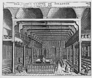 Interior of a Jewish Synagogue (engraving) (b/w photo) | Obraz na stenu