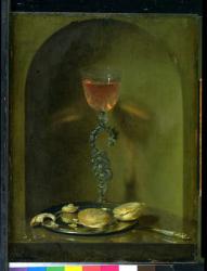 Still Life with Bread and Wine Glass (oil on panel) | Obraz na stenu