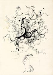 girl with seaweed , 2013, black ink, pencil, old paper | Obraz na stenu