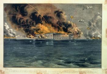 Bombardment of Fort Sumter, Charleston Harbour, 12th & 13th April 1861, pub. by Currier & Ives (colour litho) | Obraz na stenu