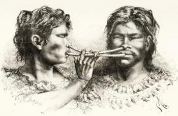 Witoto or Huitoto Indians, indigenous people of southeastern Colombia and northern Peru, taking snuff (engraving) | Obraz na stenu