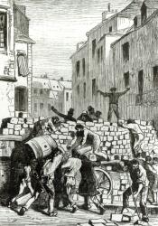 The Barricade, illustration from 'Les Miserables' by Victor Hugo (1802-85) (engraving) (b/w photo) | Obraz na stenu