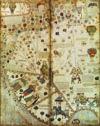 7249 Esp.30 f.2v-3 Detail from a Catalan World Map, 1375 (vellum) | Obraz na stenu