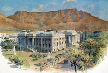 Parliament House with Table Mountain behind, Cape Town, South Africa in the 19th century. | Obraz na stenu