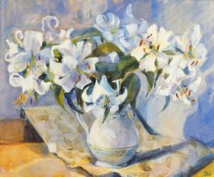Lilies in white jug, 2000, (oil on canvas) | Obraz na stenu