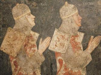 Two crusaders of the Minutolo family, from the Cappella Minutolo (fresco) | Obraz na stenu