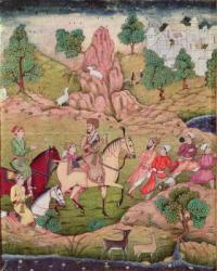 Hunting with a falcon, Safavid dynasty (1502-1736) (gouache on paper) | Obraz na stenu