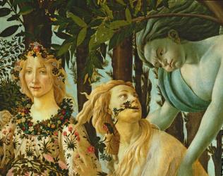 Primavera, detail of Flora and Zephyr, c.1478, (tempera on panel) (detail of 558) | Obraz na stenu