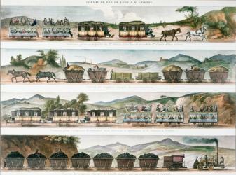 Passengers and freight on the first French line opened between Lyon and St. Etienne, 1829 (colour litho) | Obraz na stenu