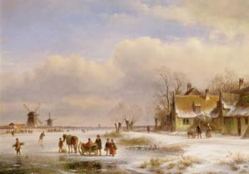 Snow Scene with Windmills in the Distance, 19th century | Obraz na stenu