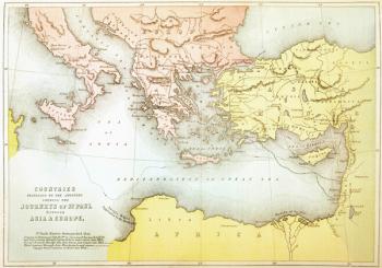 Countries travelled by the apostles and showing the journeys of St. Paul between Asia and Europe (colour litho) | Obraz na stenu