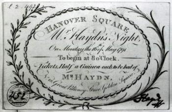 Ticket to 'Mr. Haydn's Night' in Hanover Square, 16th May 1791 (engraving) (b/w photo) | Obraz na stenu