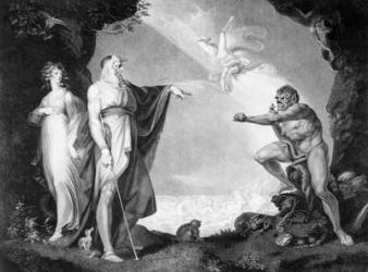 Prospero, Miranda, Caliban and Ariel, plate four from The Boydell Shakespeare Gallery, engraved by Jean Pierre Simon (b.1769), 1797 (engraving) | Obraz na stenu