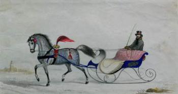 Horse Drawn Sleigh (w/c on paper) (digital detail) | Obraz na stenu