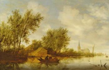 River Landscape with Church (oil on panel) | Obraz na stenu