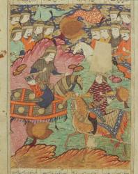 Duel on horseback between Rostam and Afrasiab, illustration from the 'Shahnama' (Book of Kings) by Abu'l-Qasim Manur Firdawsi (c.934-c.1020) 1619 (gouache on paper) | Obraz na stenu
