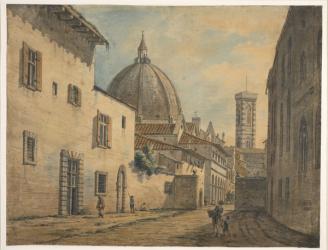 A Street in Florence with the Duomo and Campanile in the Background (w/c with pen & ink over graphite on paper) | Obraz na stenu