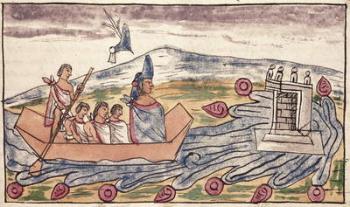 Fol. 192v Montezuma II (1466-1520) leaving rapidly after hearing of the landing of the Spanish, 1579 (vellum) | Obraz na stenu
