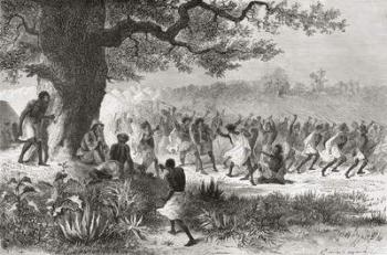 Henry Morton Stanley watching the Vouagogos tribe preparing for battle during his expedition in 1871, illustration from 'The World in the Hands', published 1878 (engraving) | Obraz na stenu